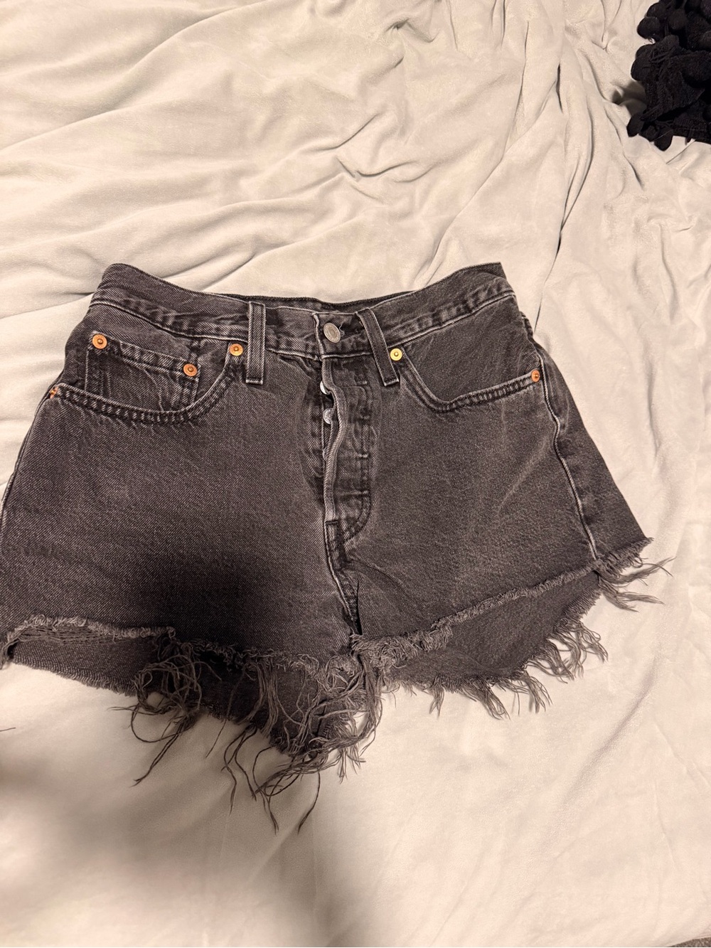 Levi's Black Washed High-Rise Frayed Denim Shorts